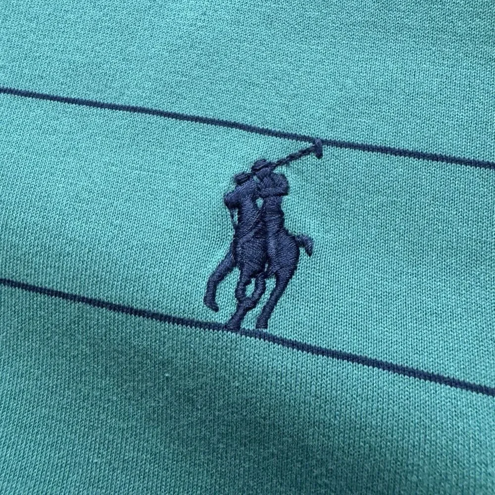 Polo Golf Ralph Lauren Polo Shirt Mens L Green Blue Striped Pima Cotton Knit